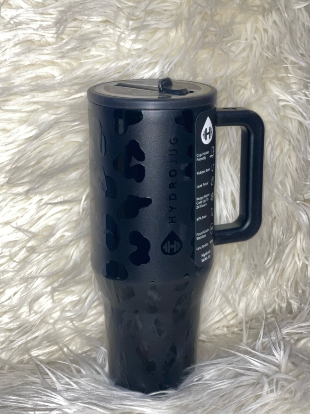 HydroJug Matte Black with Glossy Black Leopard Travel Mug